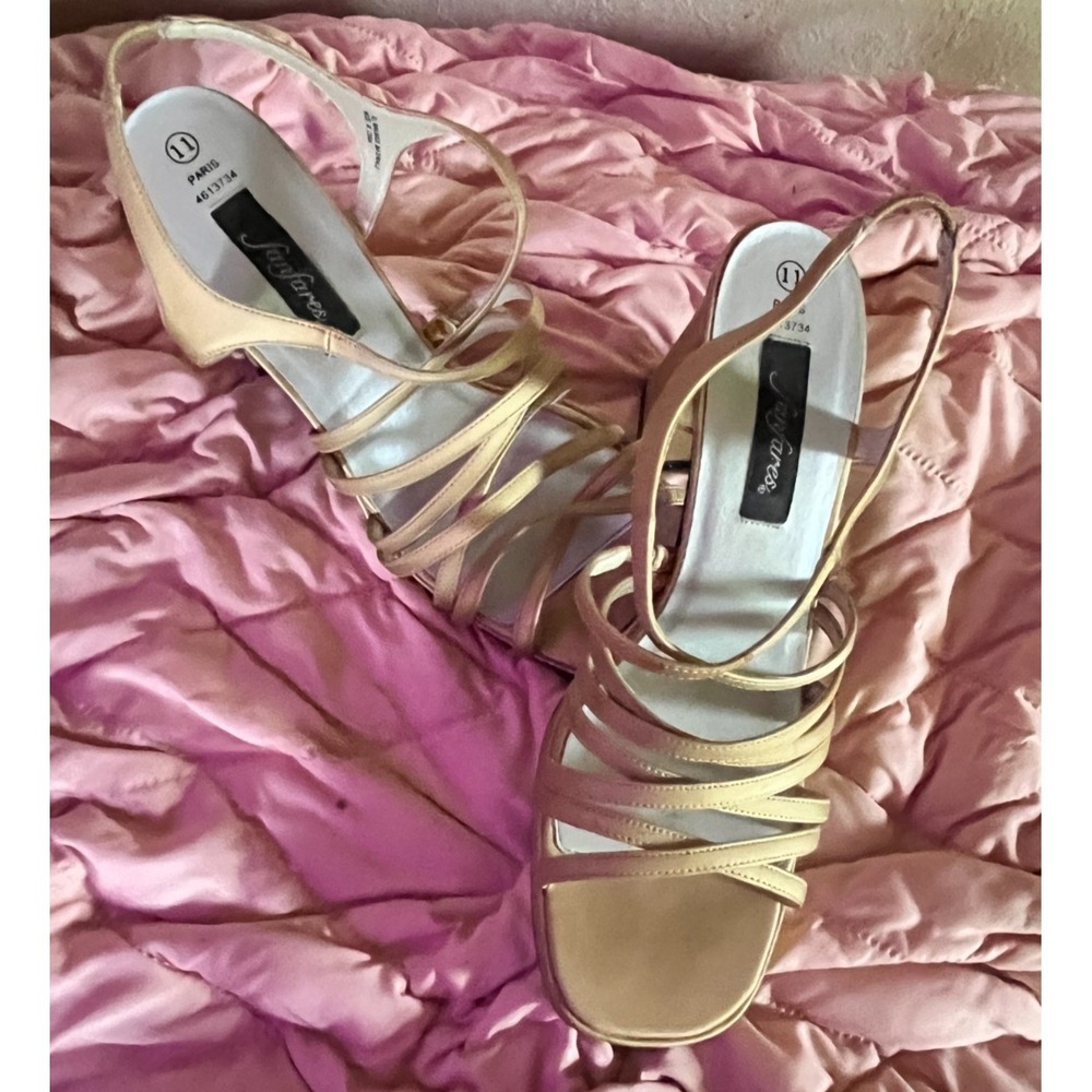 FANFARES Heels Womens 11 Beige Strappy Slingback Block Heel Dress